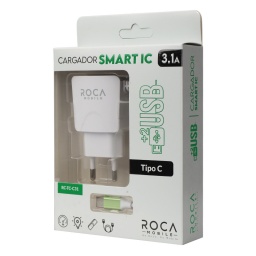 CARGADOR INTELIGENTE CON CABLE TIPO C ROCA 3.1  2 USB 1A RC-TC-C31